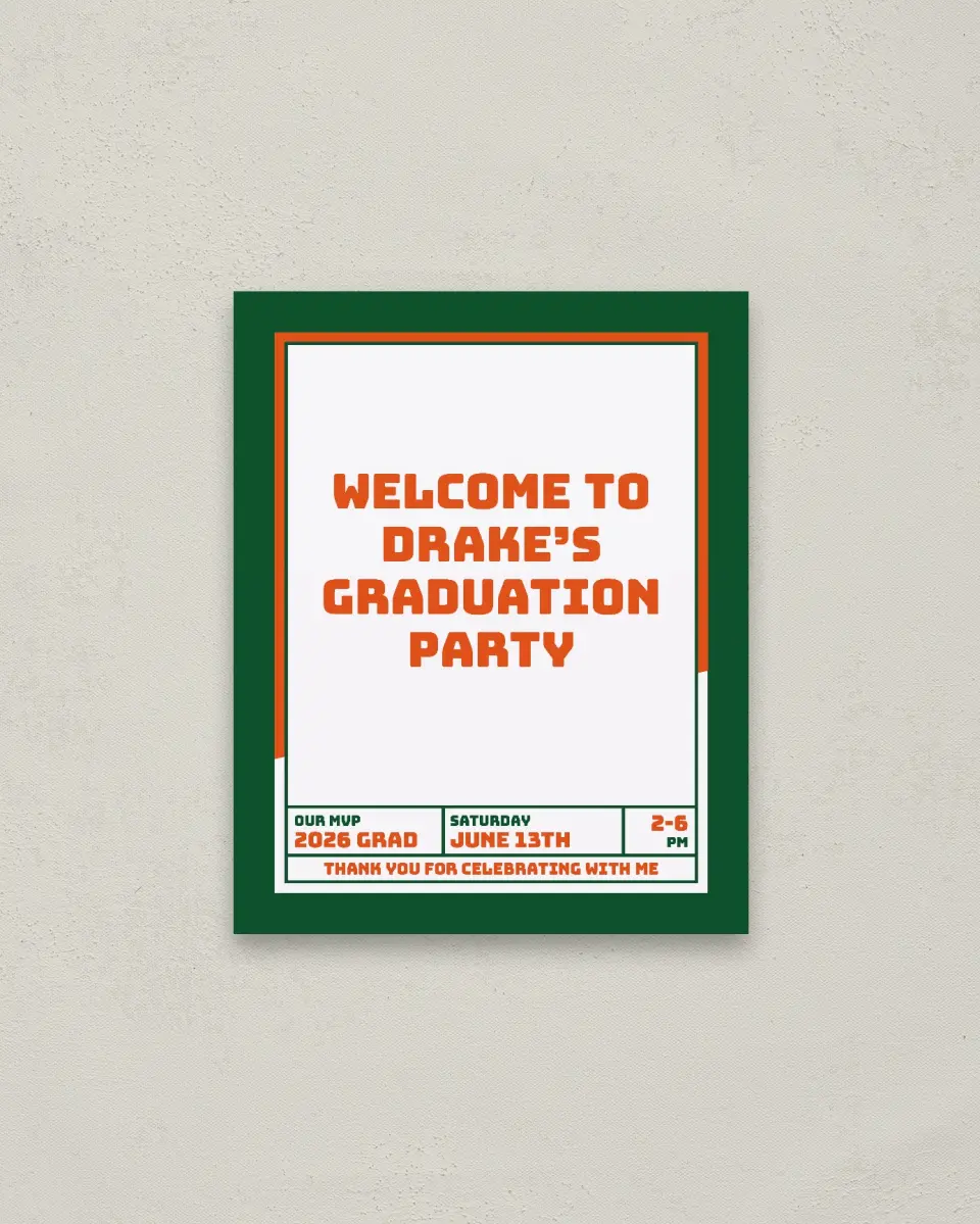 This is a 16" x 20" Welcome Grad Sign called MVP Grad printed in full color