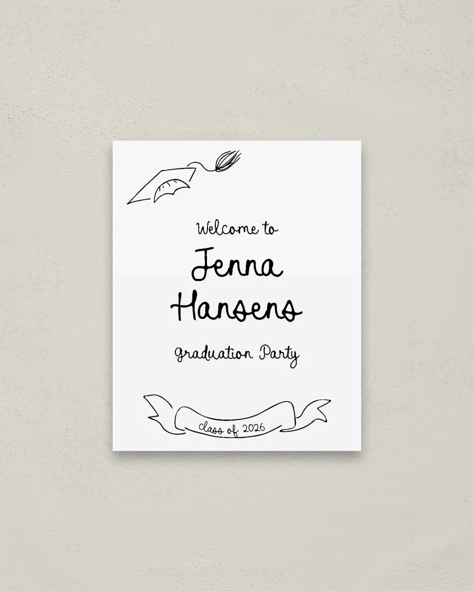 This is a 16" x 20" Welcome Grad Sign called Handwritten Grad printed in full color