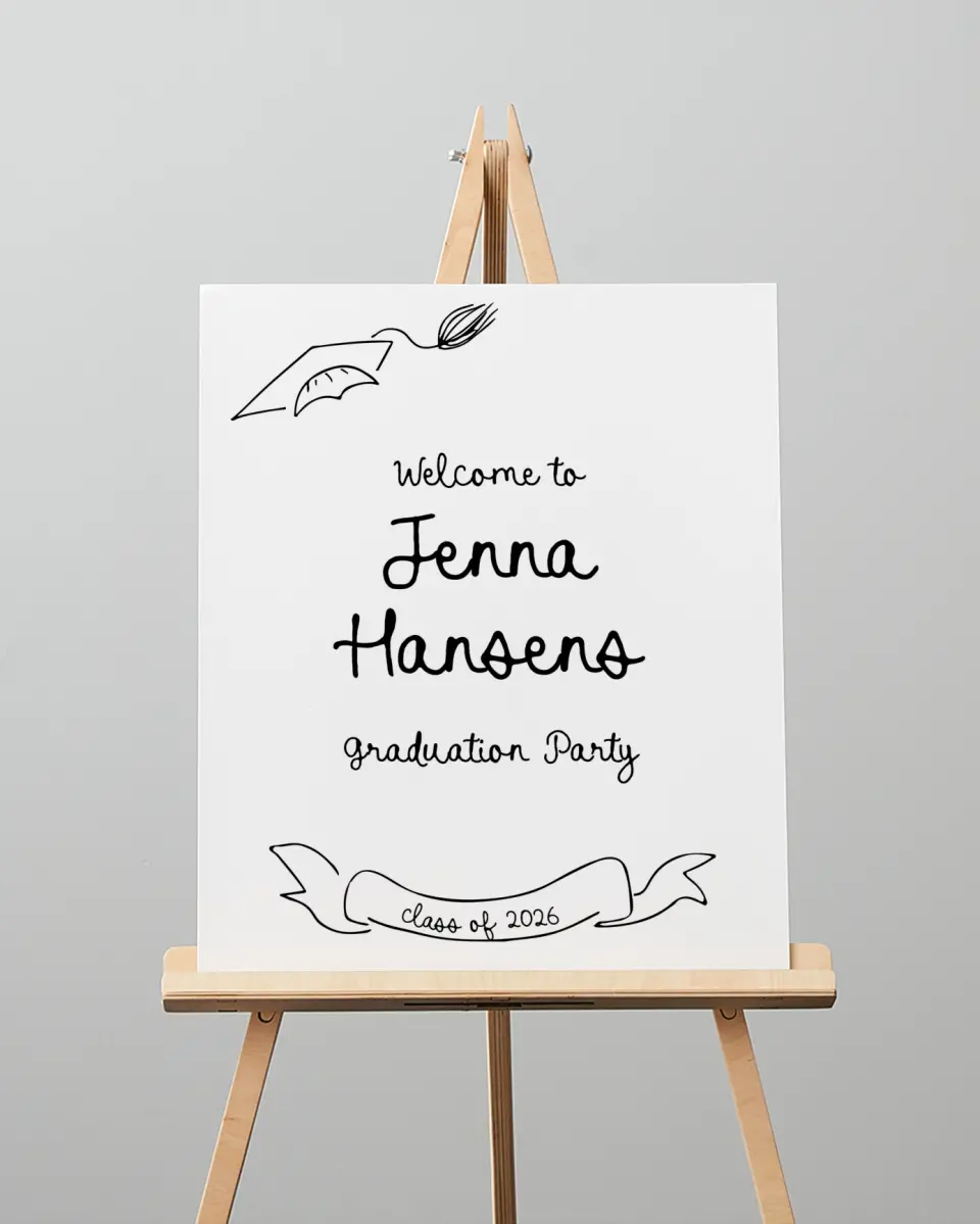 This is a 16" x 20" Welcome Grad Sign called Handwritten Grad printed in full color
