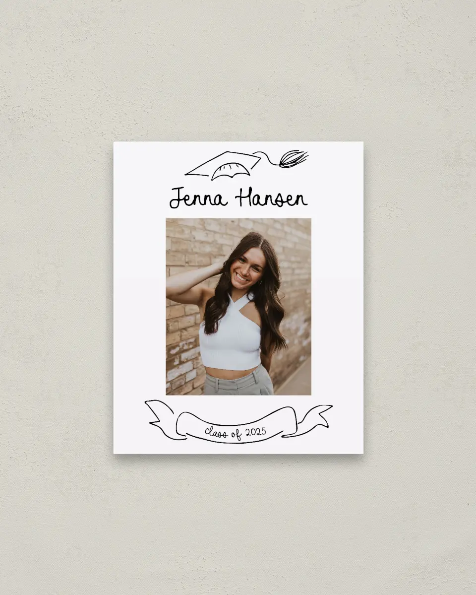 This is a 16" x 20" Welcome Grad Sign called Handwritten Grad printed in full color