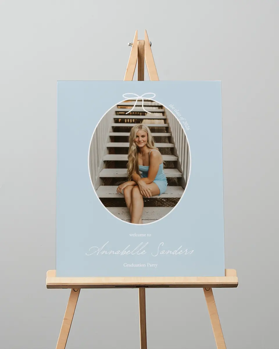 This is a 16" x 20" Welcome Grad Sign called Future Tied printed in full color with Silver foil