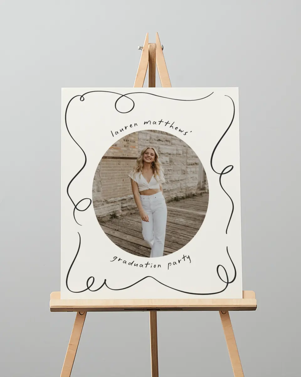 This is a 16" x 20" Welcome Grad Sign called Free to be printed in full color with Silver foil