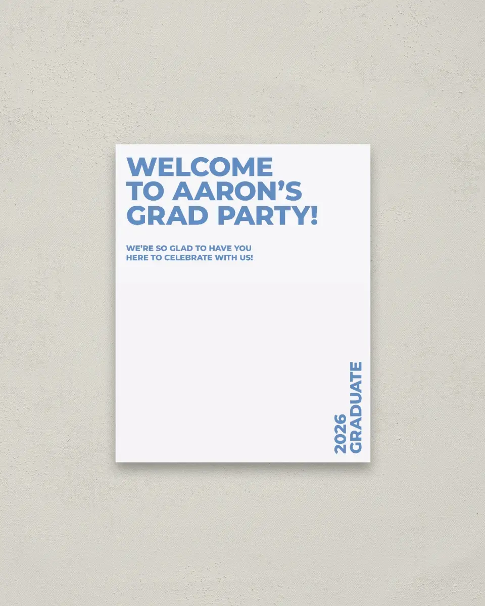 This is a 16" x 20" Welcome Grad Sign called Bright Beginnings printed in full color