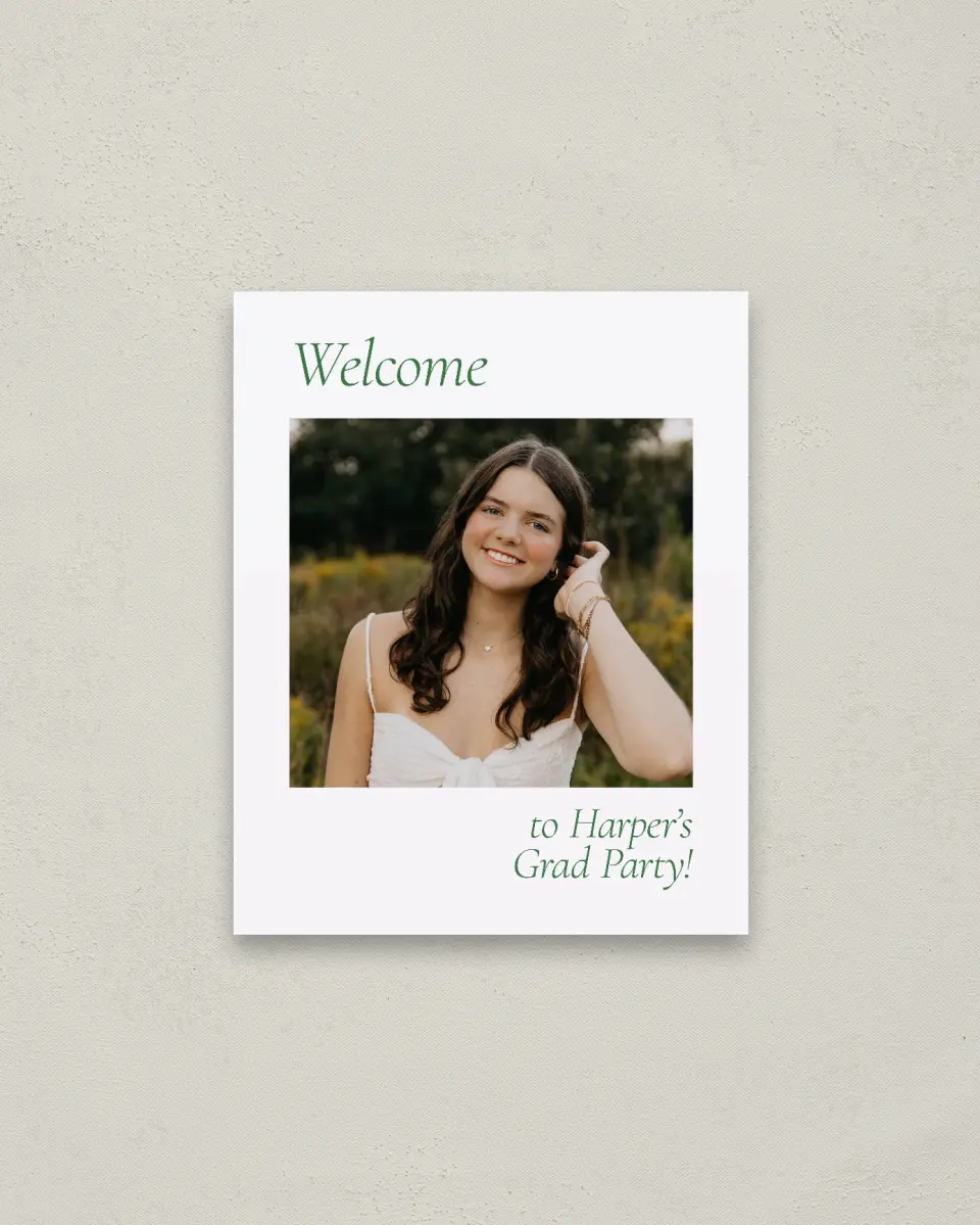 This is a 16" x 20" Welcome Grad Sign called Our Grad printed in full color