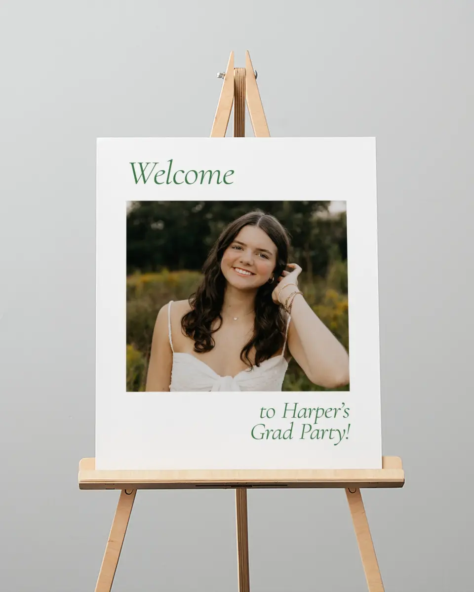 This is a 16" x 20" Welcome Grad Sign called Our Grad printed in full color