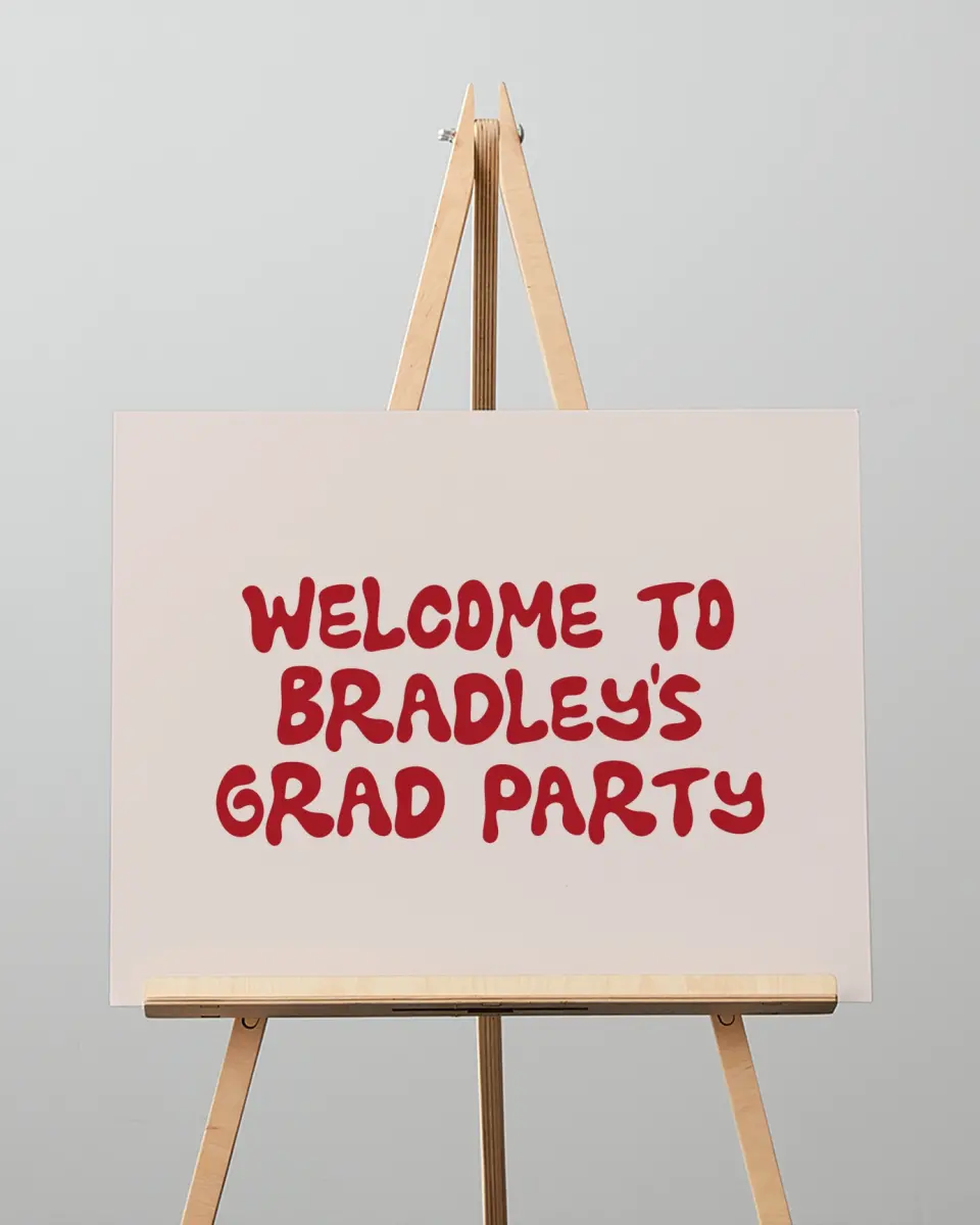 This is a 16" x 20" Welcome Grad Sign called Final Countdown printed in full color with Silver foil