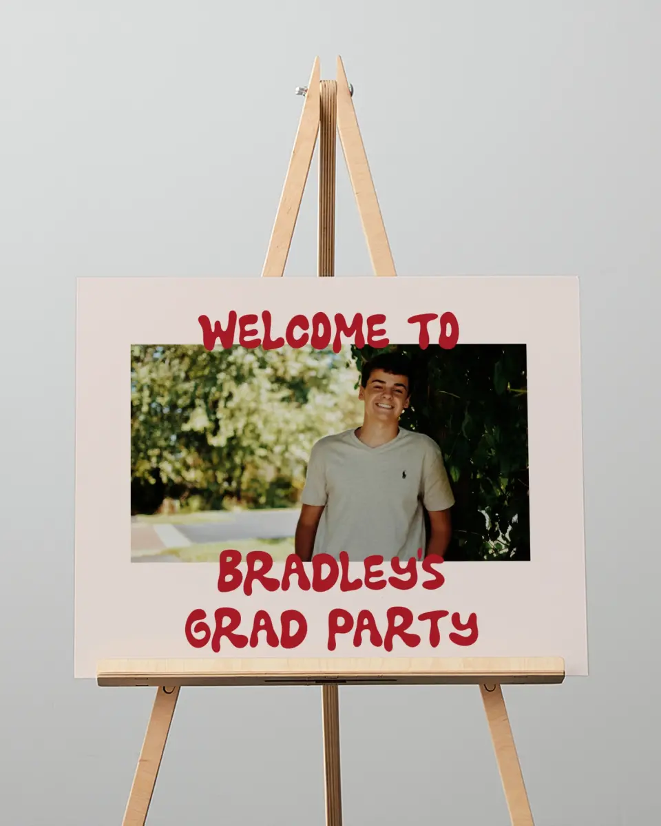 This is a 16" x 20" Welcome Grad Sign called Final Countdown printed in full color