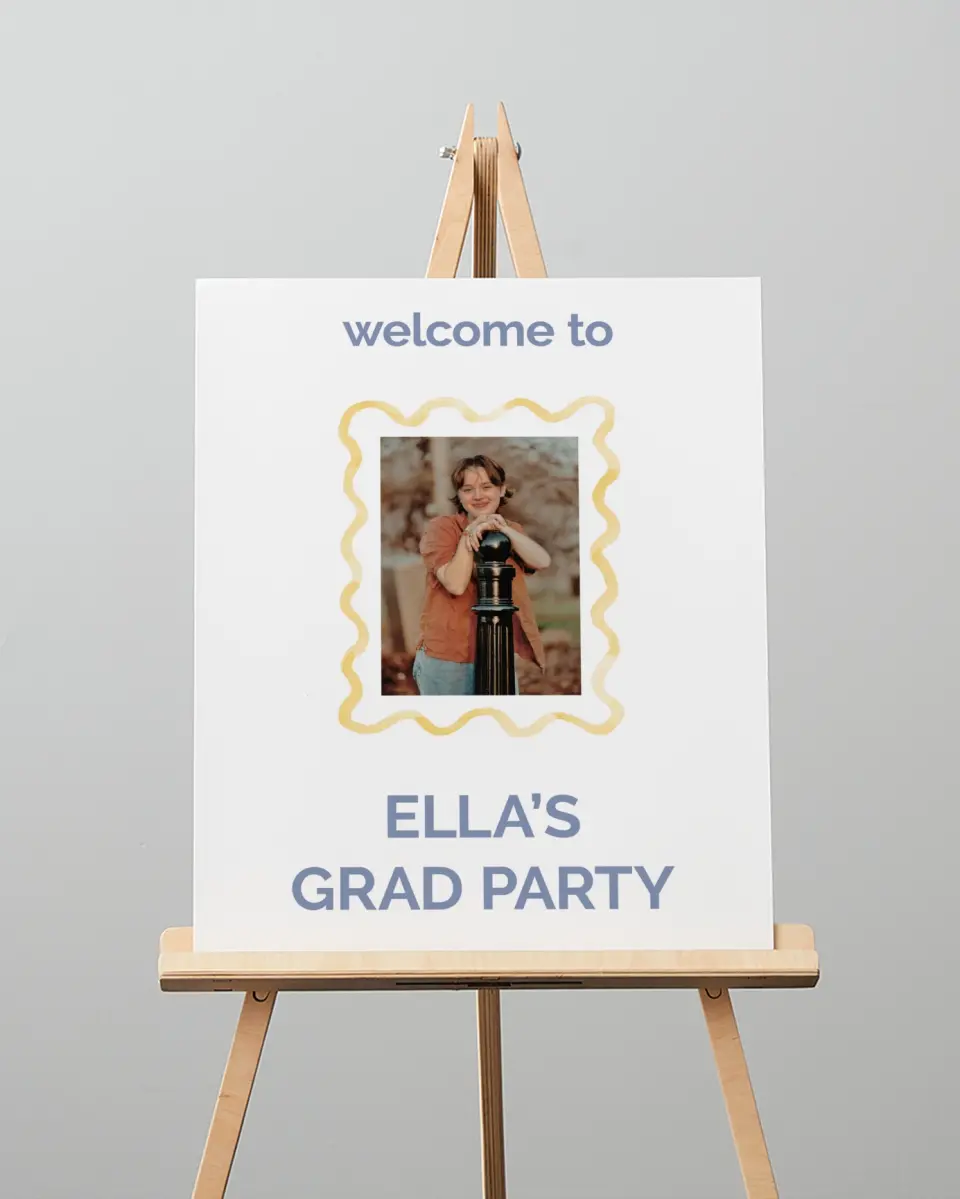 This is a 16" x 20" Welcome Grad Sign called Future is Bright printed in full color with Silver foil