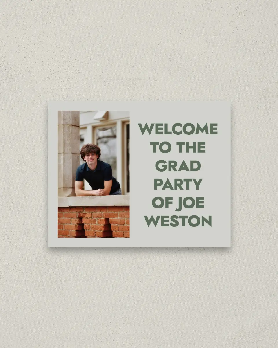 This is a 16" x 20" Welcome Grad Sign called Celebrating the Grad printed in full color
