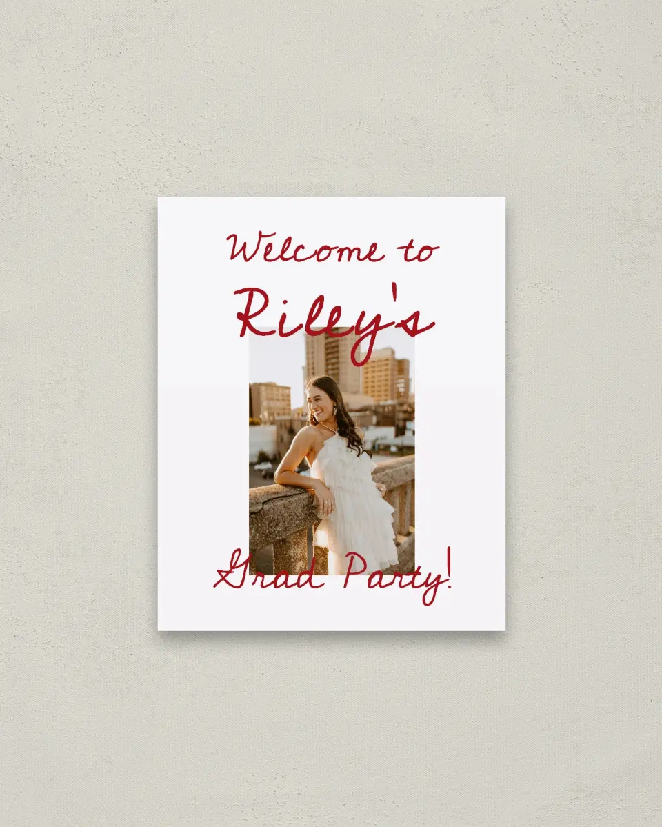 This is a 16" x 20" Welcome Grad Sign called Stunning Celebration printed in full color