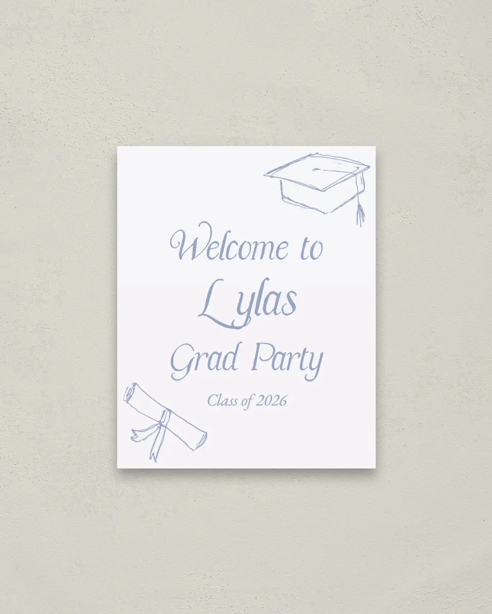 This is a 16" x 20" Welcome Grad Sign called Time to Party printed in full color