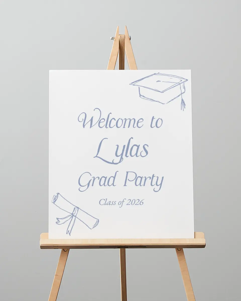 This is a 16" x 20" Welcome Grad Sign called Time to Party printed in full color