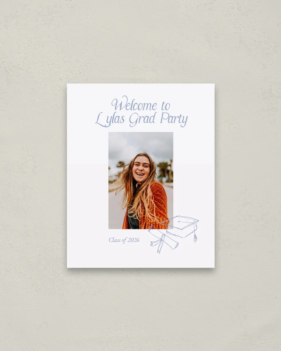 This is a 16" x 20" Welcome Grad Sign called Time to Party printed in full color