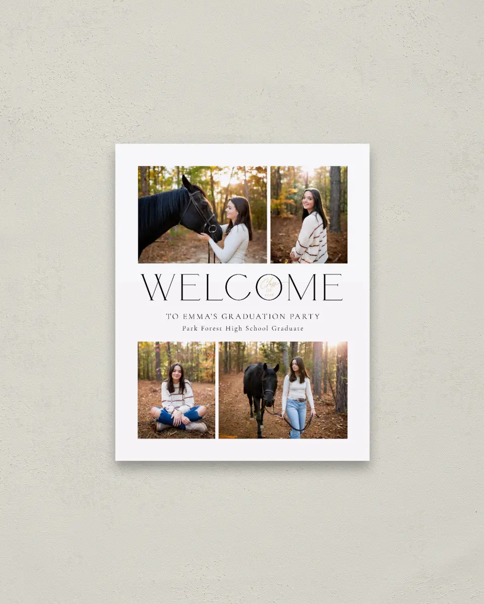 This is a 16" x 20" Welcome Grad Sign called Brilliant Year printed in full color
