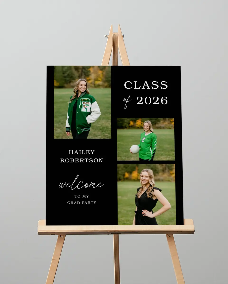 This is a 16" x 20" Welcome Grad Sign called Proud Moments printed in full color