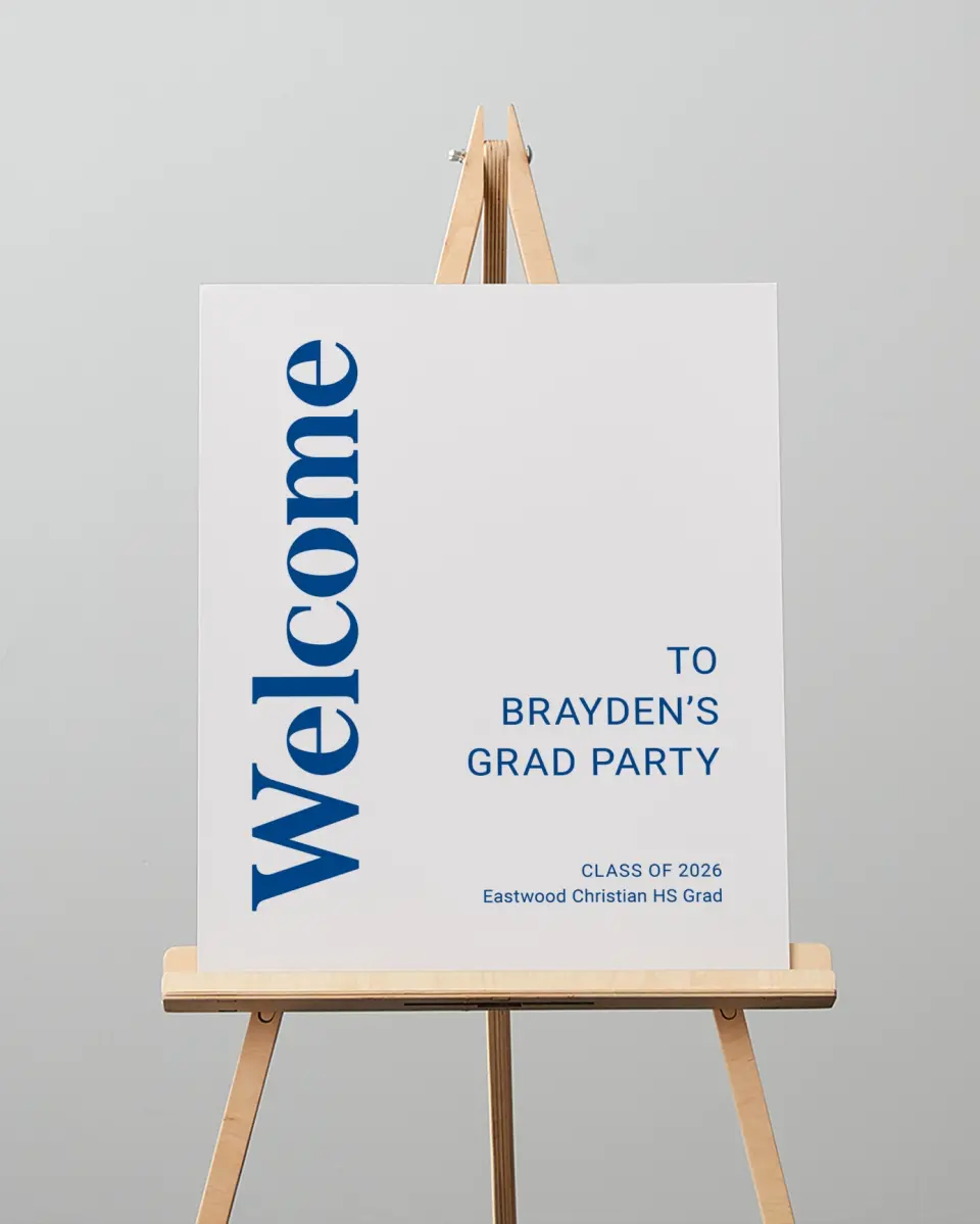 This is a 16" x 20" Welcome Grad Sign called Side of Success printed in full color with Silver foil
