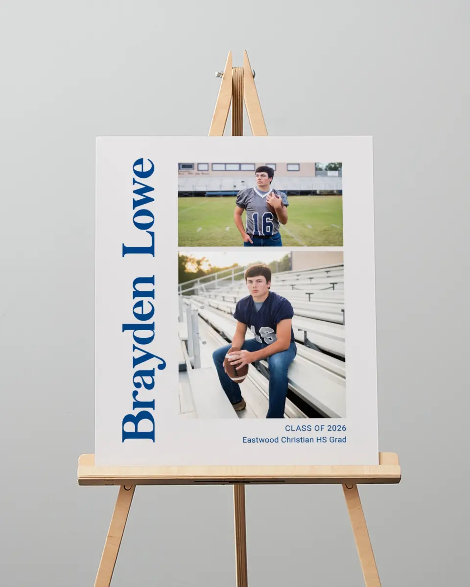 This is a 16" x 20" Welcome Grad Sign called Side of Success printed in full color with Silver foil