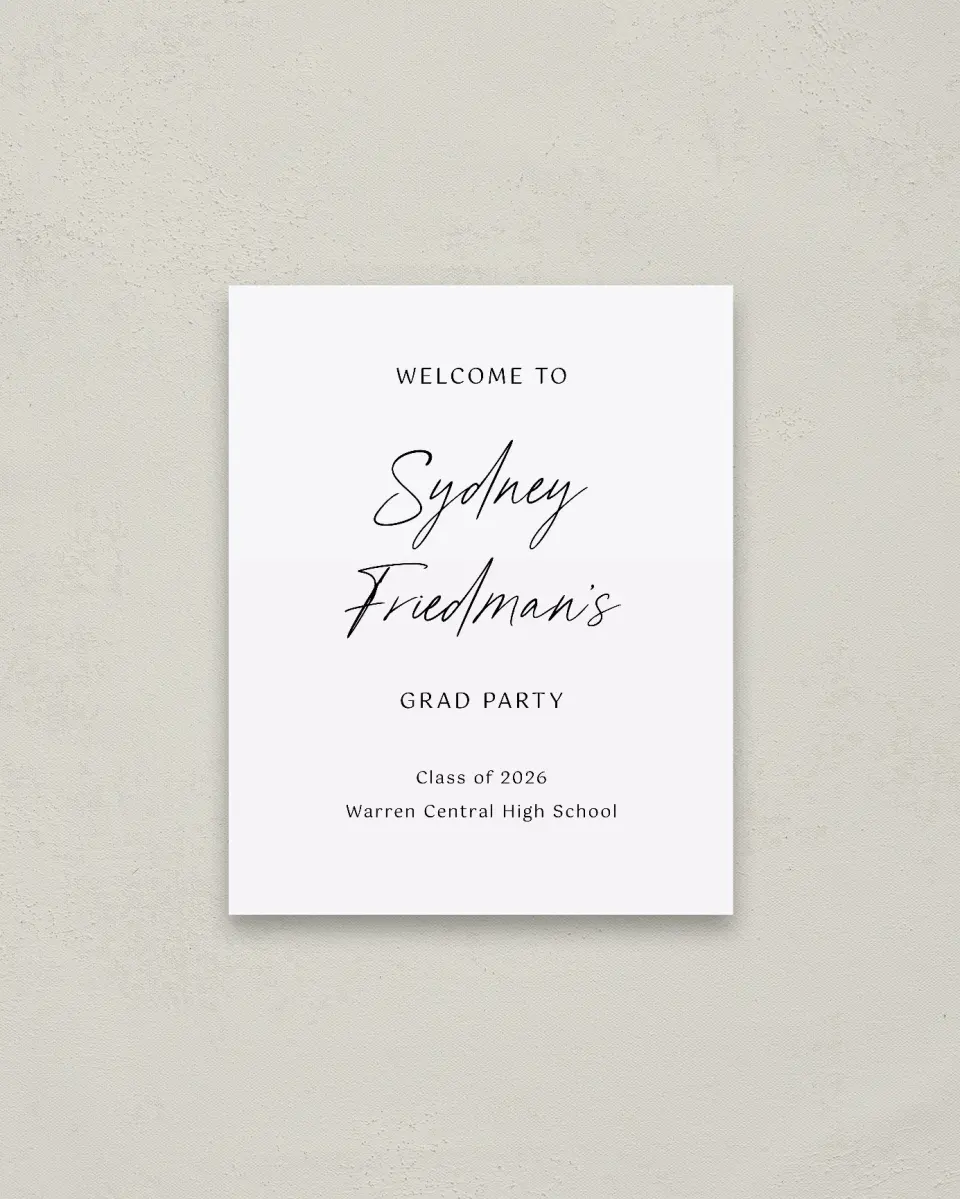 This is a 16" x 20" Welcome Grad Sign called Timeless Graduate printed in full color