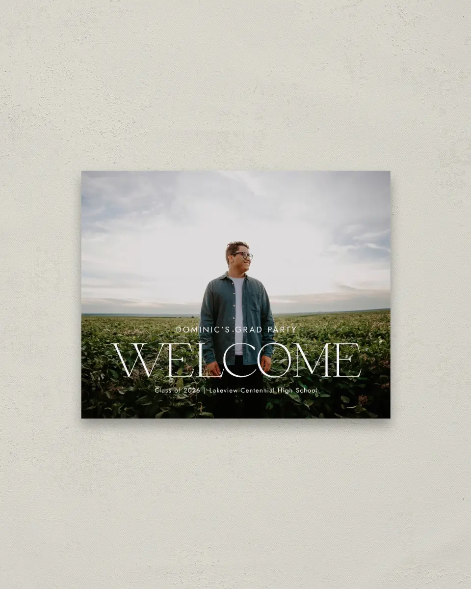 This is a 16" x 20" Welcome Grad Sign called Future Bound printed in full color
