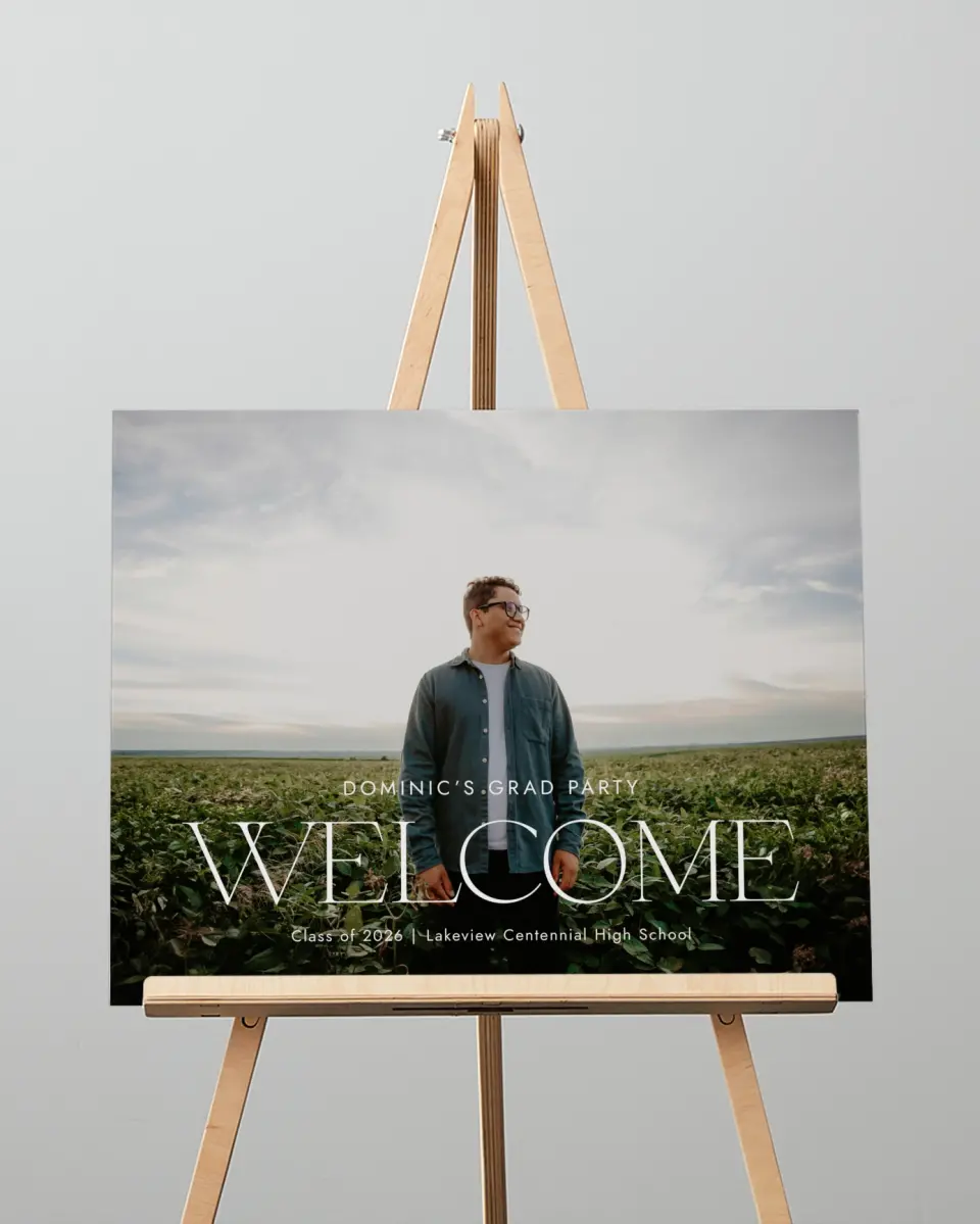 This is a 16" x 20" Welcome Grad Sign called Future Bound printed in full color with Silver foil