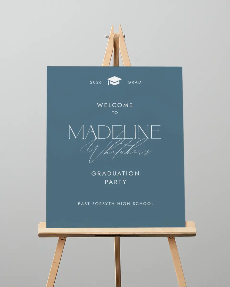 This is a 16" x 20" Welcome Grad Sign called Crowning Moment printed in full color with Silver foil