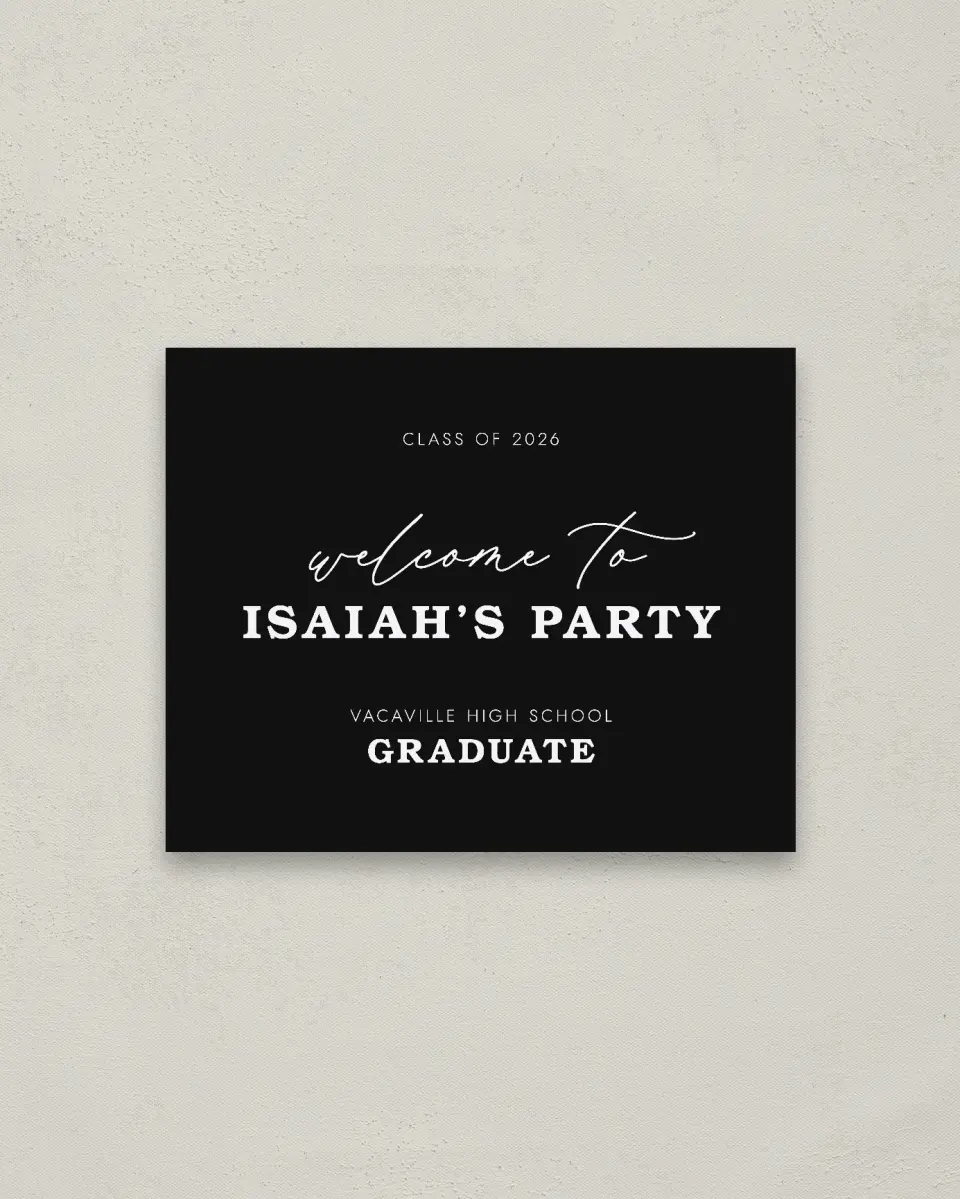 This is a 16" x 20" Welcome Grad Sign called Let's Celebrate printed in full color