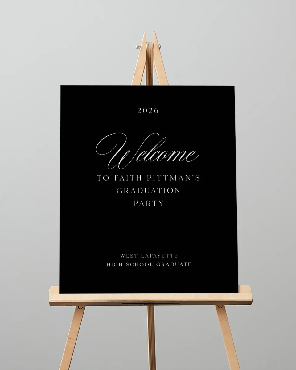 This is a 16" x 20" Welcome Grad Sign called Class Elegance printed in full color