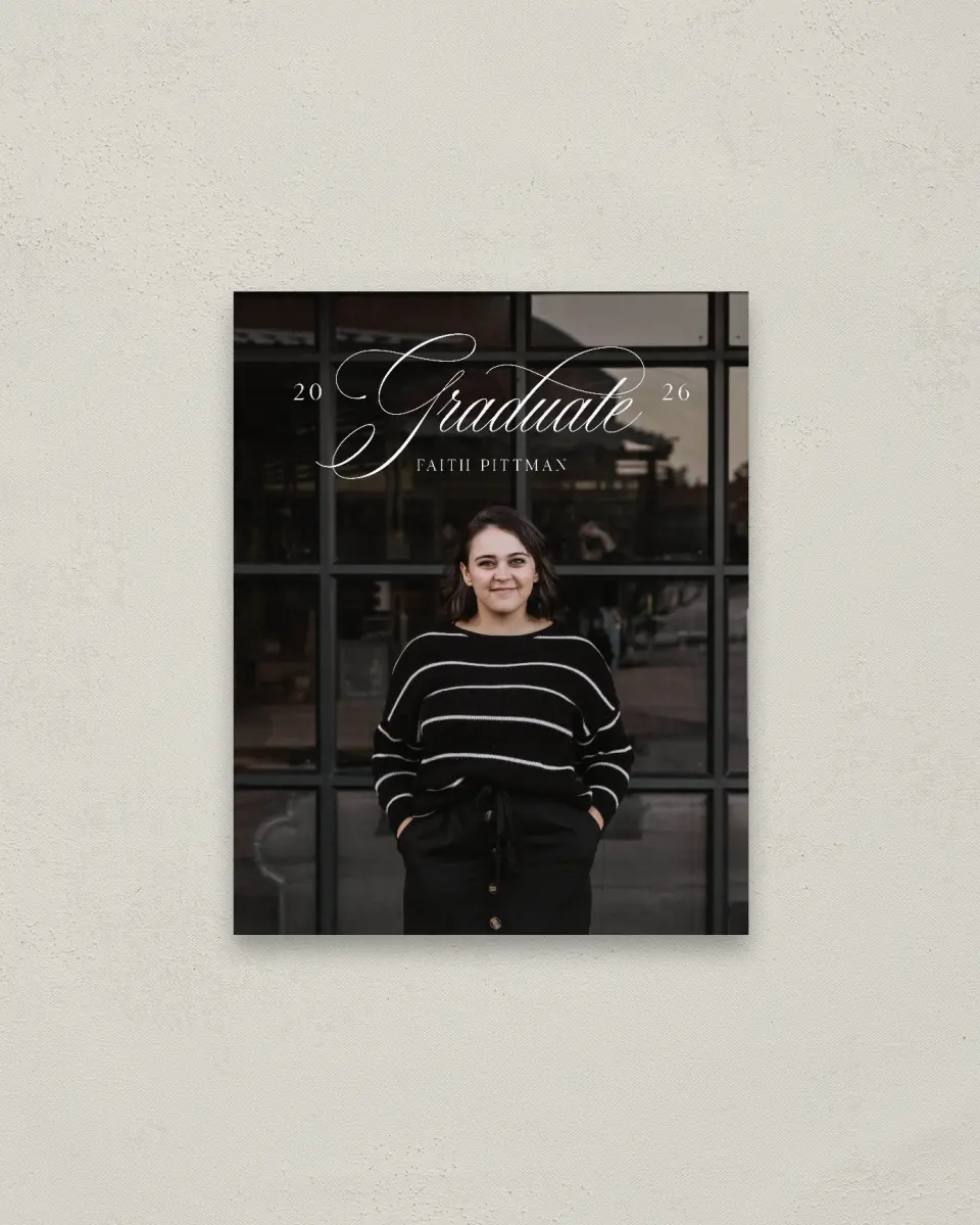 This is a 16" x 20" Welcome Grad Sign called Class Elegance printed in full color