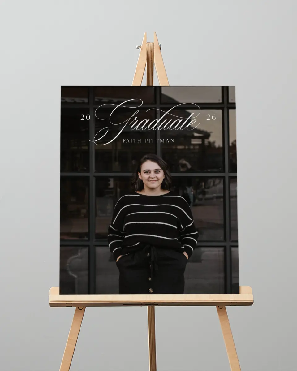 This is a 16" x 20" Welcome Grad Sign called Class Elegance printed in full color