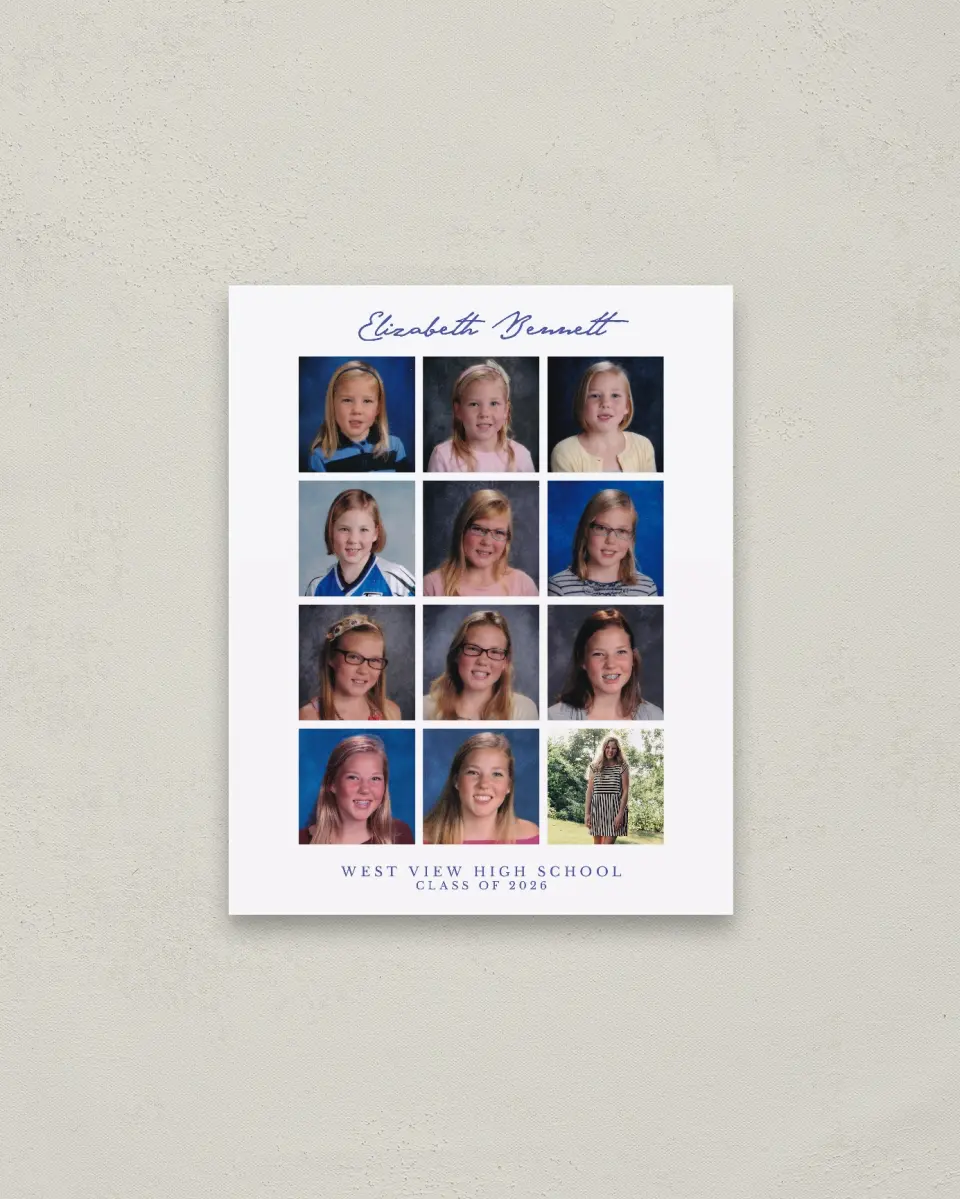 This is a 16" x 20" Welcome Grad Sign called Through The Years printed in full color