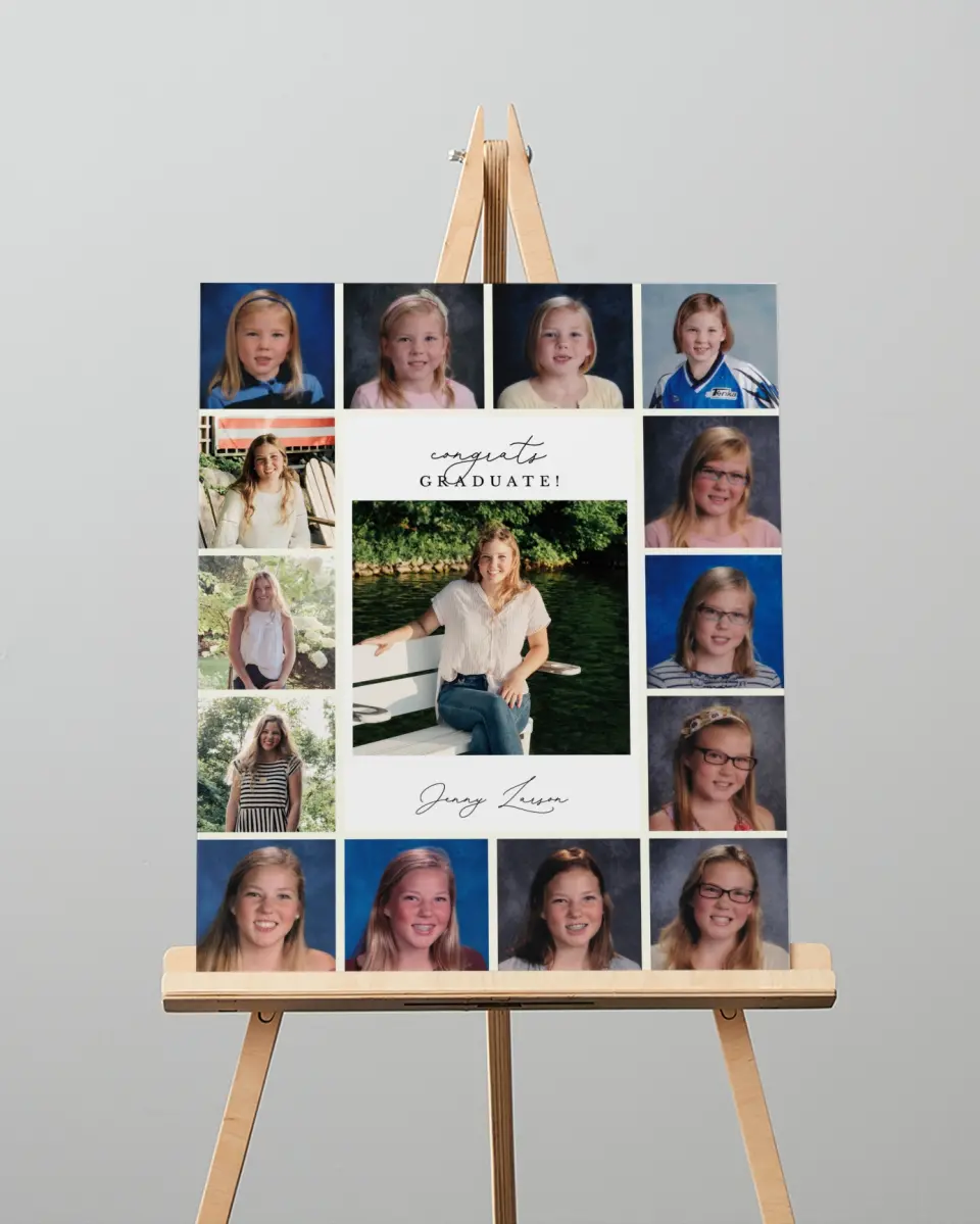 This is a 16" x 20" Welcome Grad Sign called Congrats Graduate! printed in full color with Silver foil