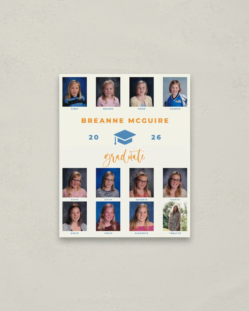 This is a 16" x 20" Welcome Grad Sign called Caps Off to the Grad printed in full color