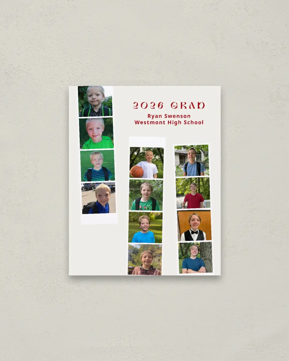 This is a 16" x 20" Welcome Grad Sign called Memory Lane printed in full color