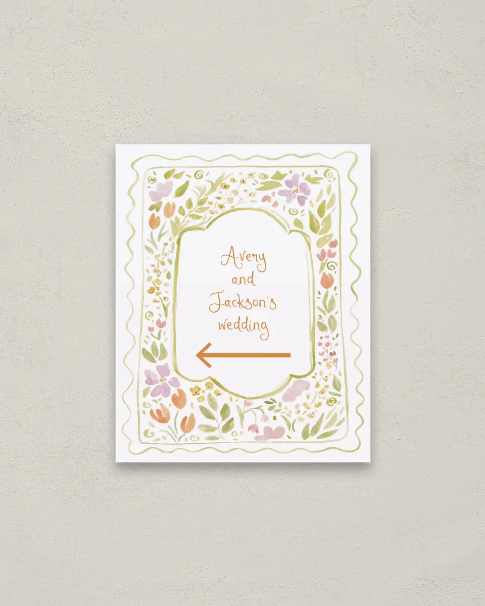 This is a 16" x 20" Direction Sign called Floral Whimsy printed in full color