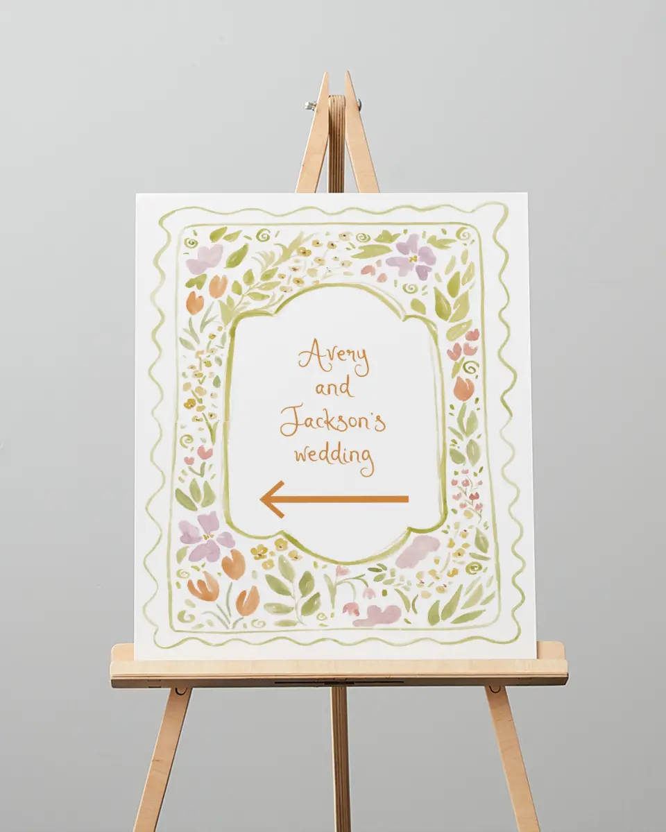 This is a 16" x 20" Direction Sign called Floral Whimsy printed in full color