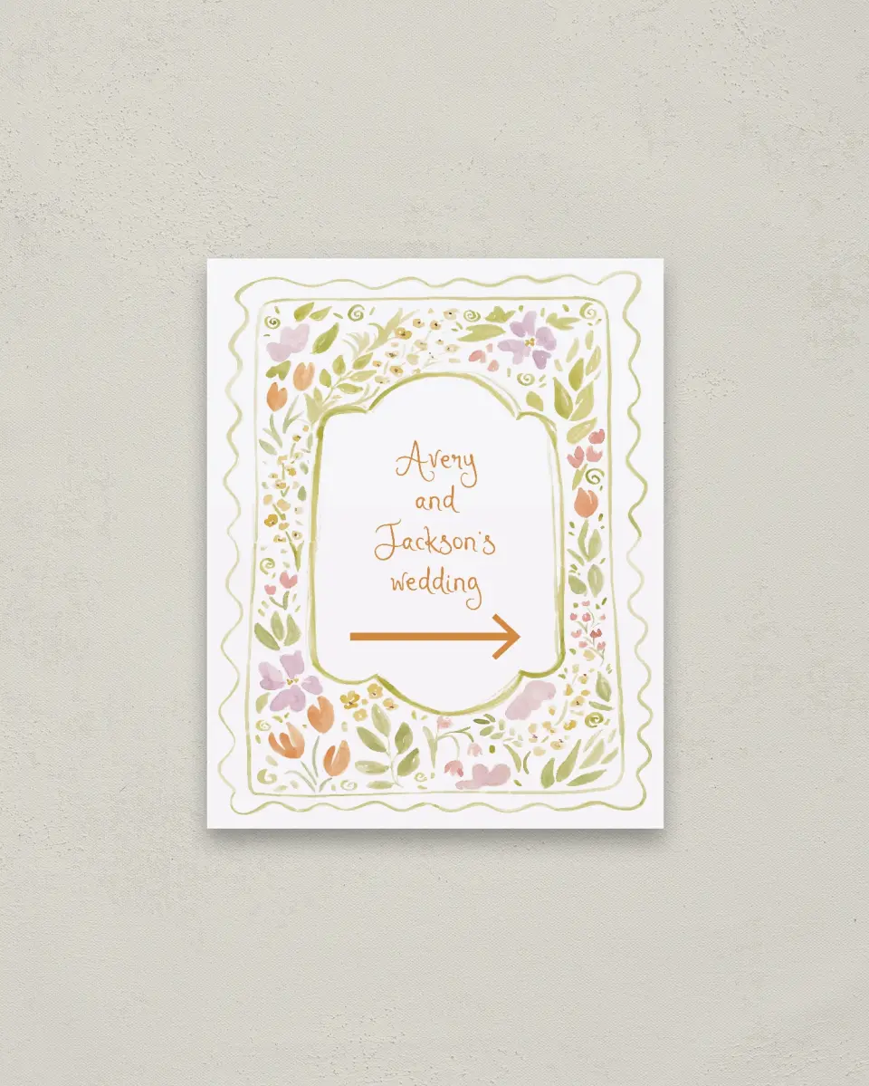 This is a 16" x 20" Direction Sign called Floral Whimsy printed in full color
