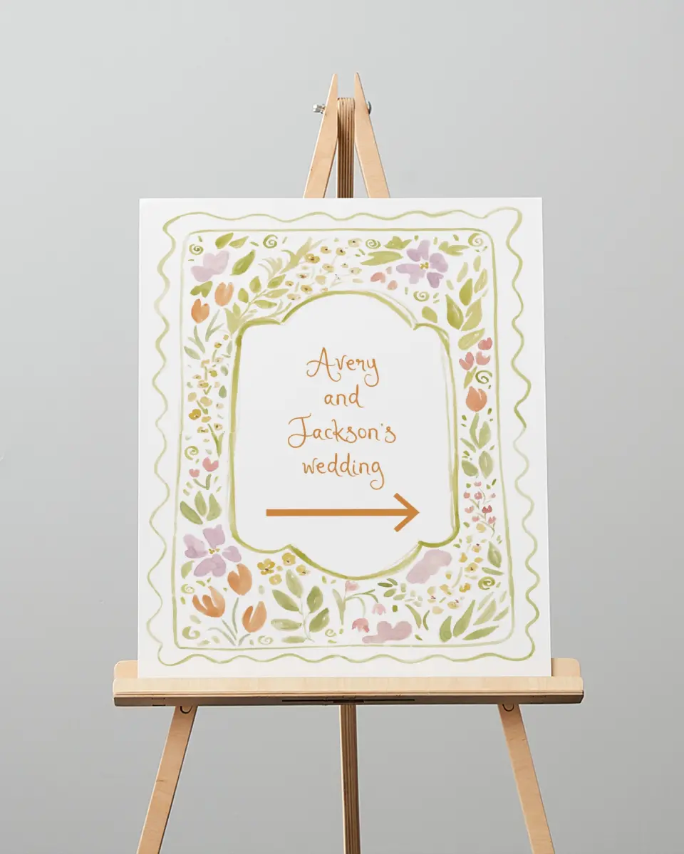 This is a 16" x 20" Direction Sign called Floral Whimsy printed in full color