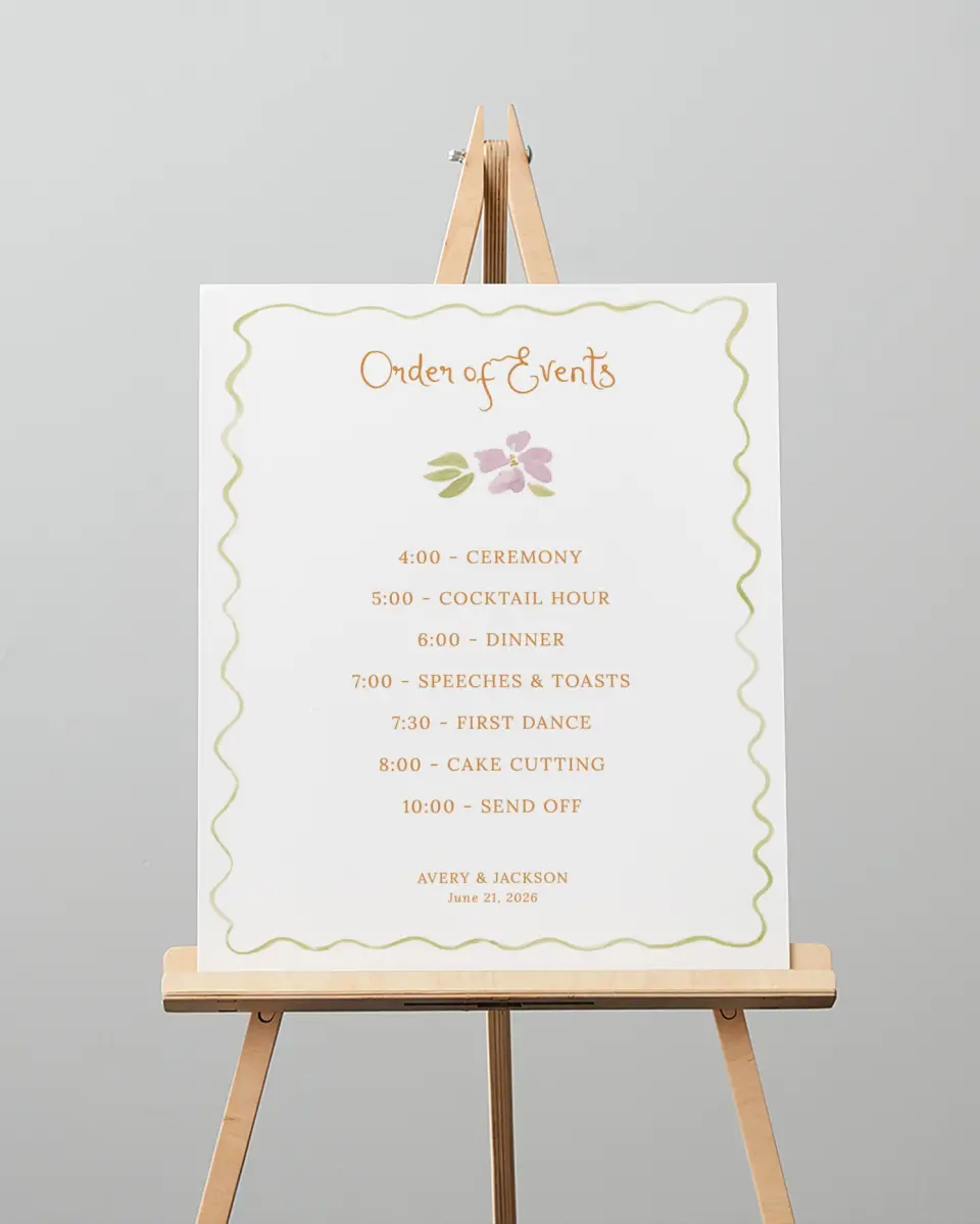 This is a 16" x 20" Schedule Sign called Floral Whimsy printed in full color