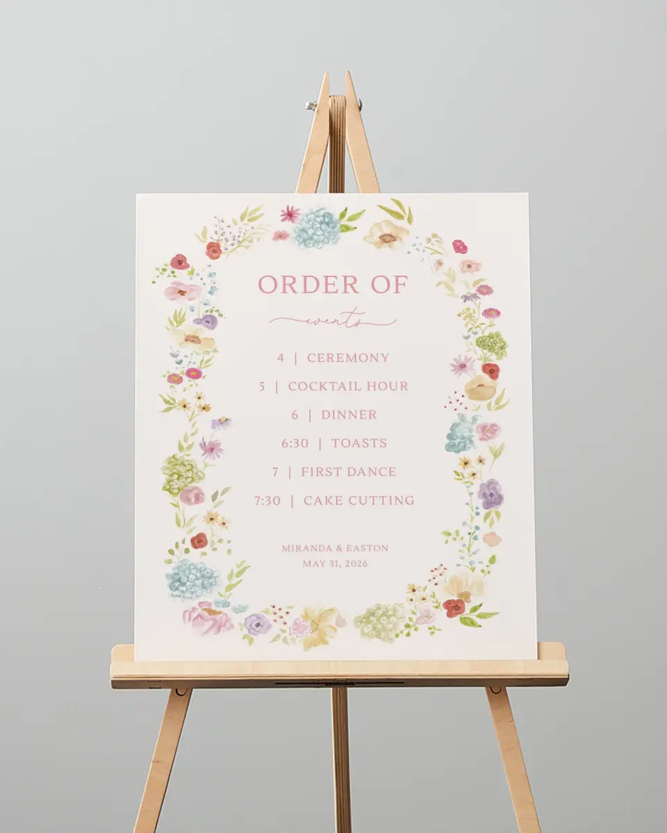 This is a 16" x 20" Schedule Sign called Dainty Garden printed in full color