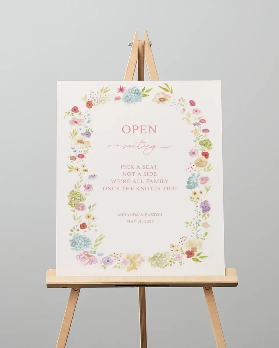 This is a 16" x 20" Pick a Seat Sign called Dainty Garden printed in full color