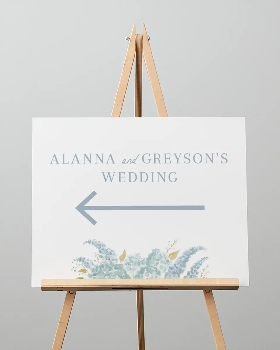 This is a 16" x 20" Direction Sign called Dashing Delphinium printed in full color