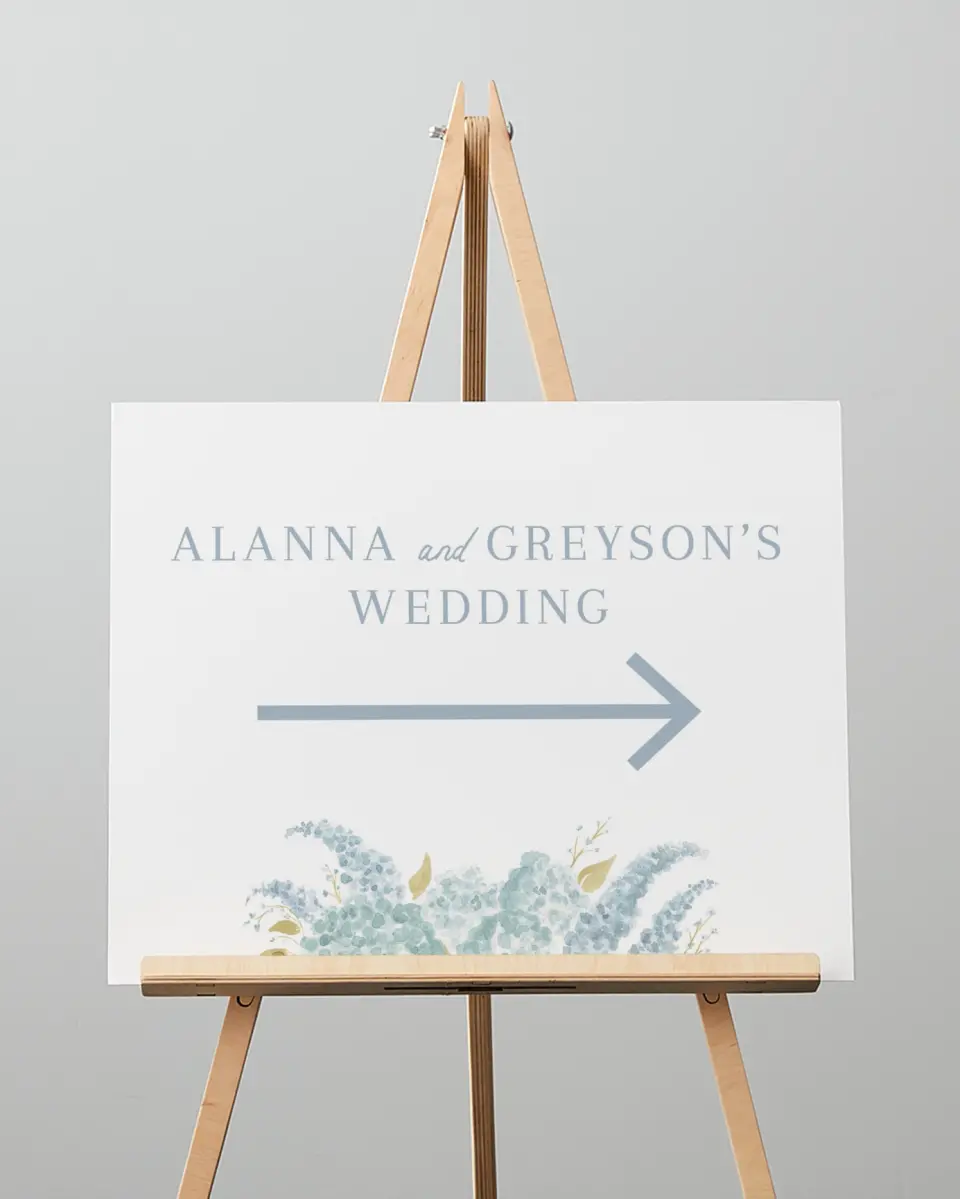 This is a 16" x 20" Direction Sign called Dashing Delphinium printed in full color