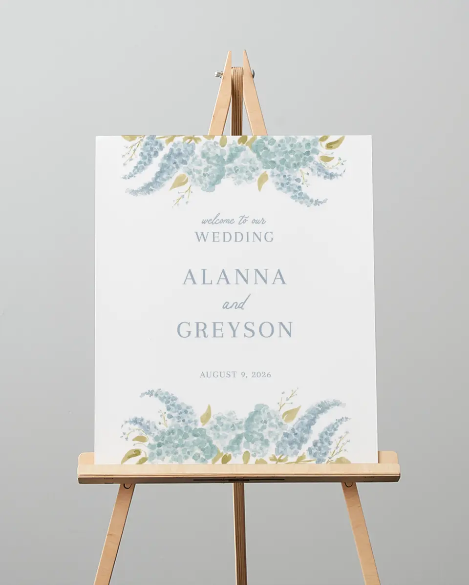 This is a 16" x 20" Welcome Sign called Dashing Delphinium printed in full color