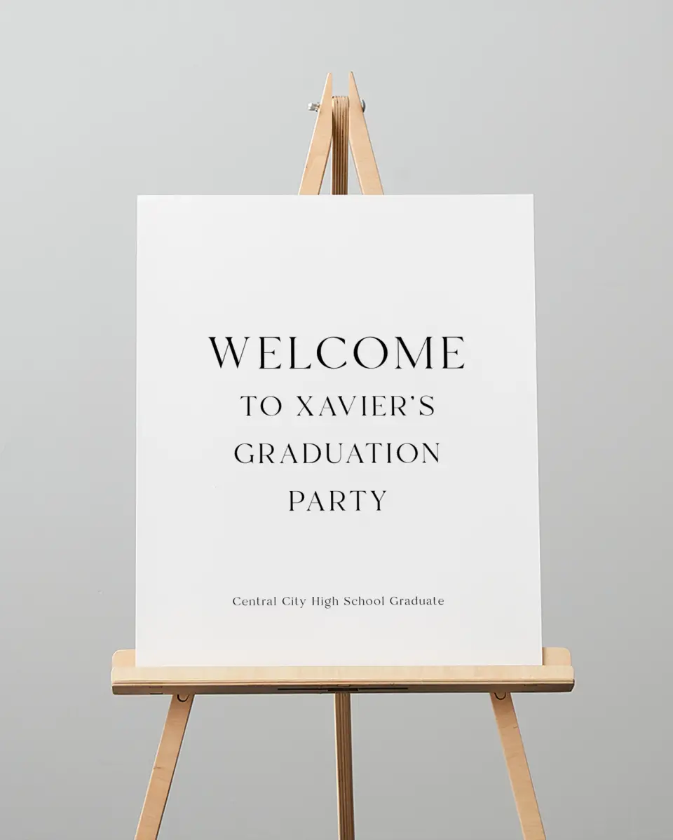 This is a 16" x 20" Welcome Grad Sign called Senior Spread printed in full color with Silver foil