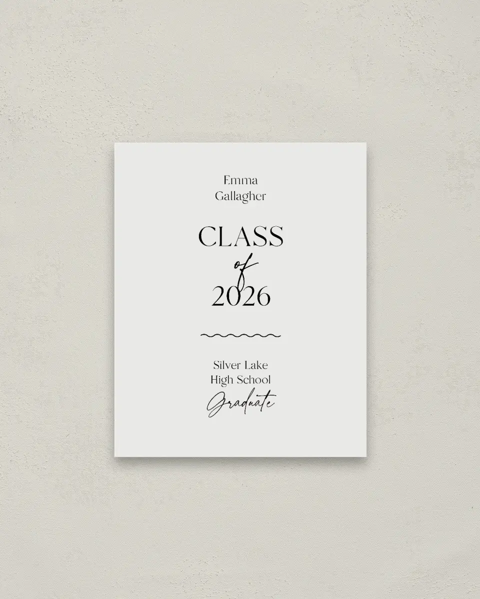 This is a 16" x 20" Welcome Grad Sign called Effortless Edge printed in full color