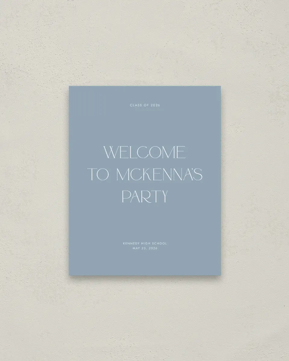 This is a 16" x 20" Welcome Grad Sign called Graceful Grad printed in full color