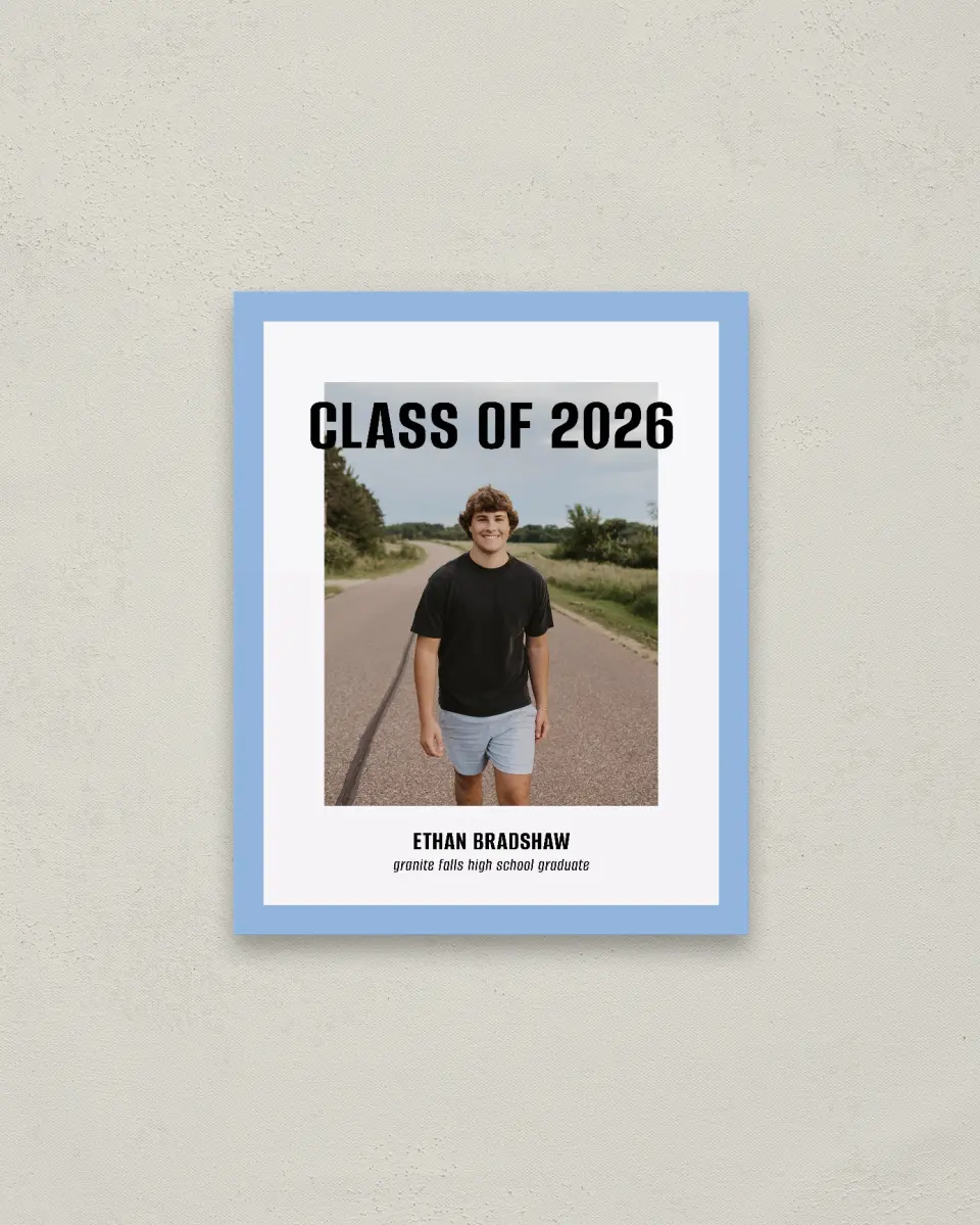 This is a 16" x 20" Welcome Grad Sign called Clean Cut printed in full color