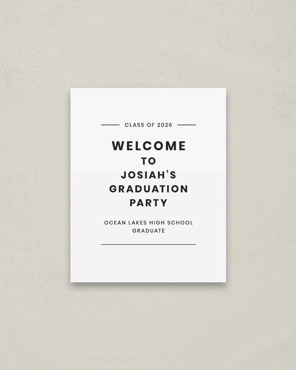This is a 16" x 20" Welcome Grad Sign called Simple Stroll printed in full color