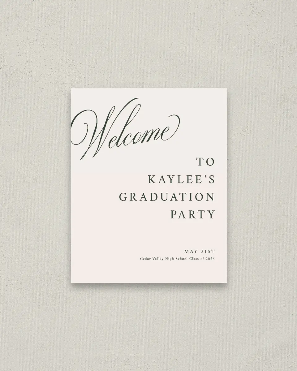 This is a 16" x 20" Welcome Grad Sign called Grand Flourish printed in full color