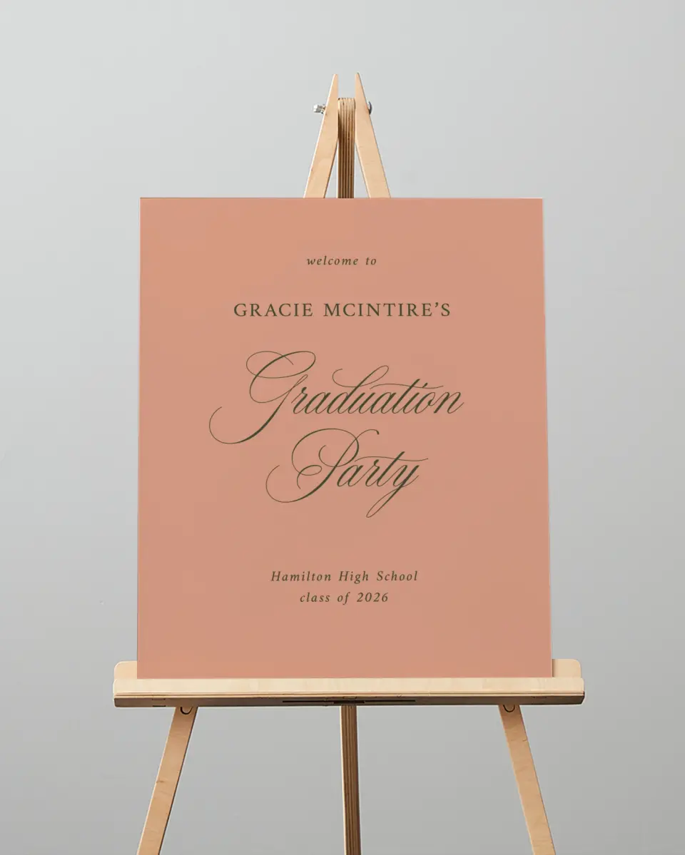 This is a 16" x 20" Welcome Grad Sign called Refined Celebration printed in full color